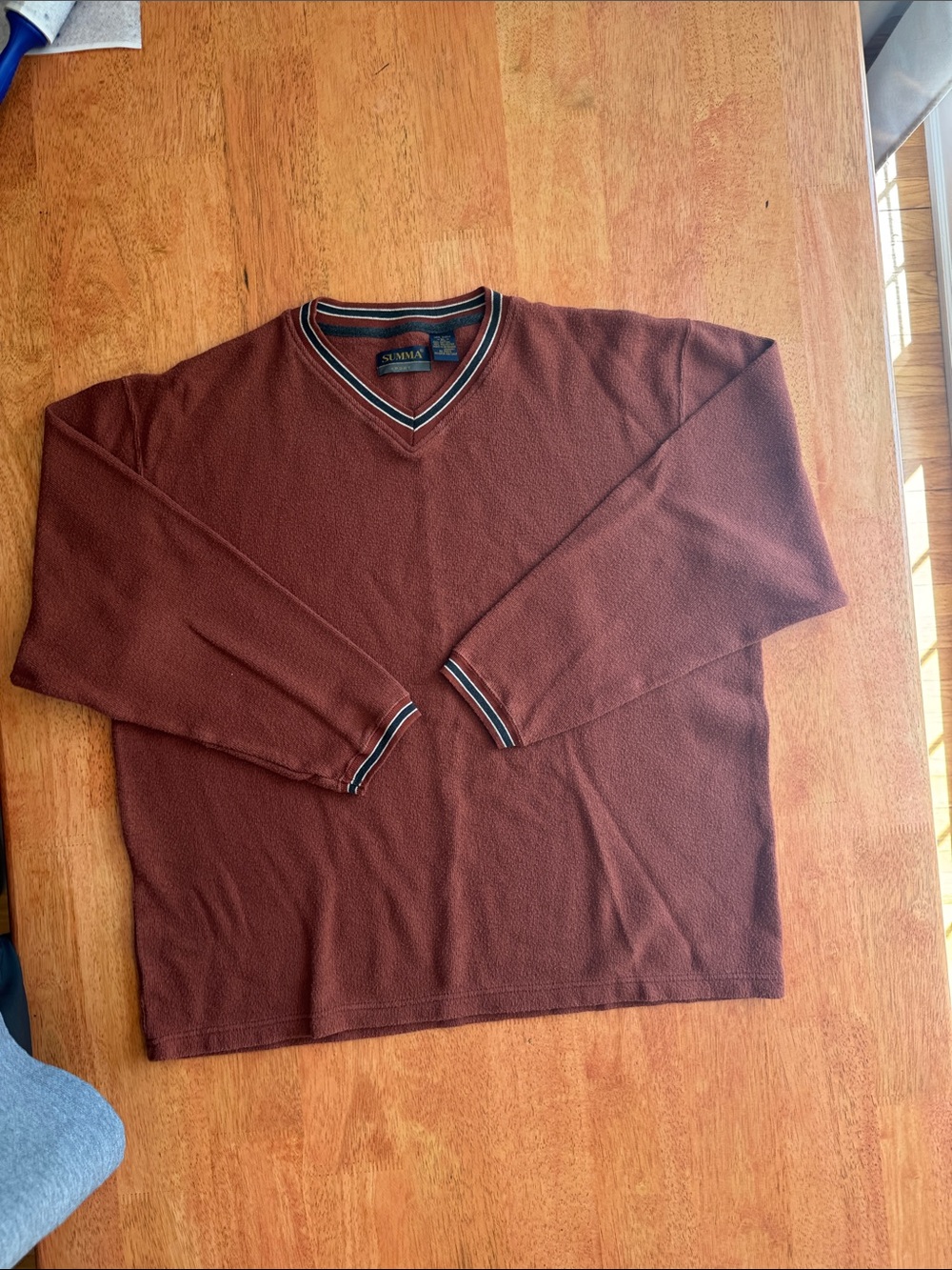 Summa Men’s XL Burnt Orange V-Neck Sweater - Men's Classic Pullover